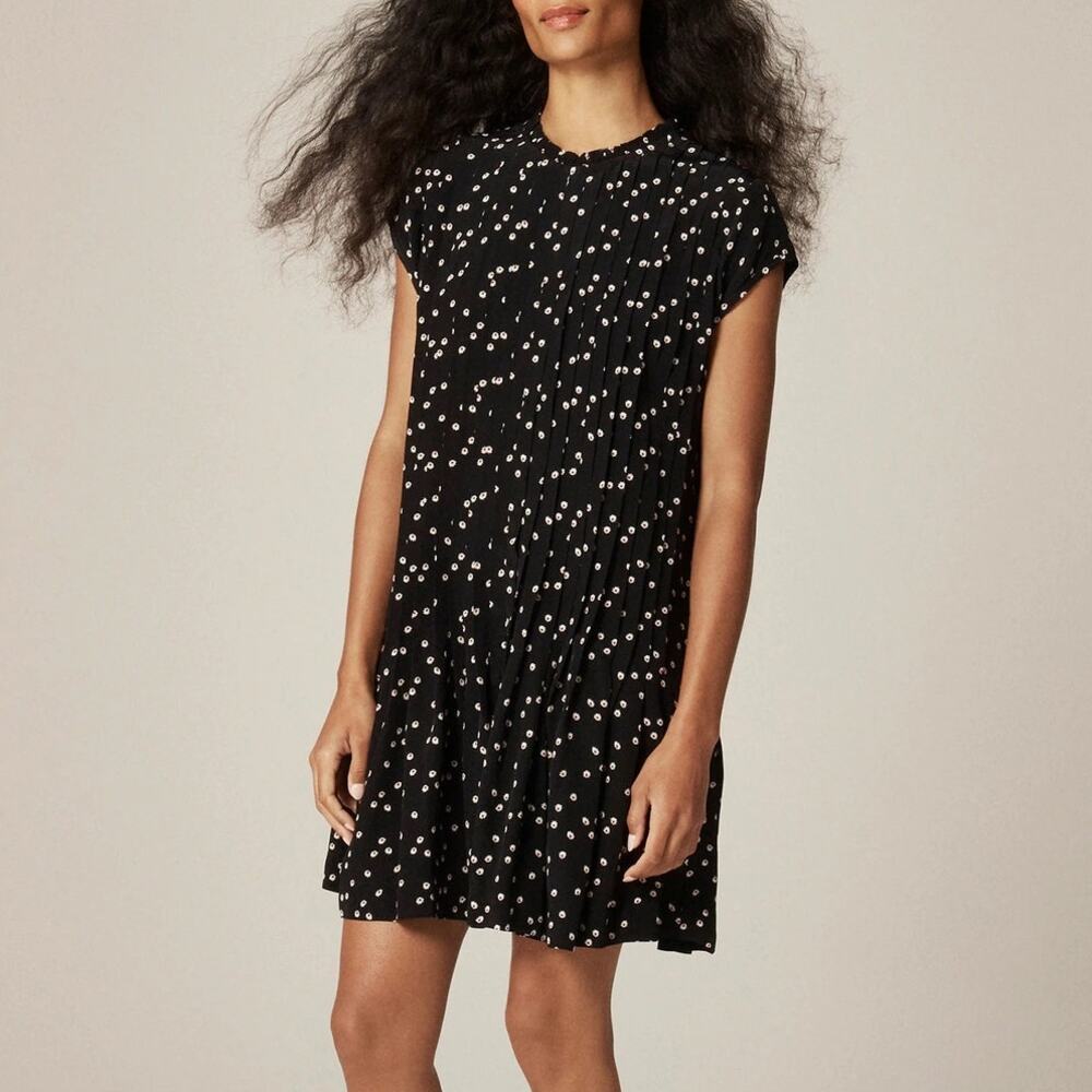 J.Crew Pintuck Shift Dress Midnight Floral Print Black Ditsy Size Small NWT